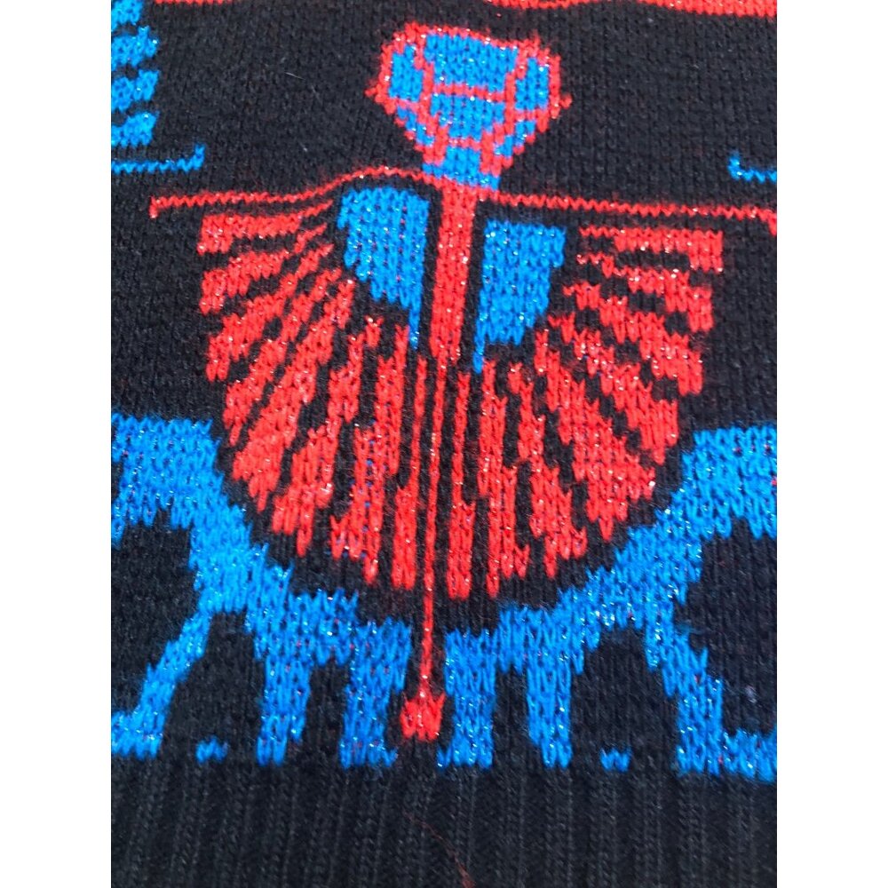 Vintage Lauren Knitwear Sweater Womens M 80s Red Blue Geometric Egyptian USA Shi - Picture 8 of 10